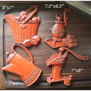 Vintage Sexton USA Cast Metal Rustic Wall Art Set of 4 – 1970s Americana